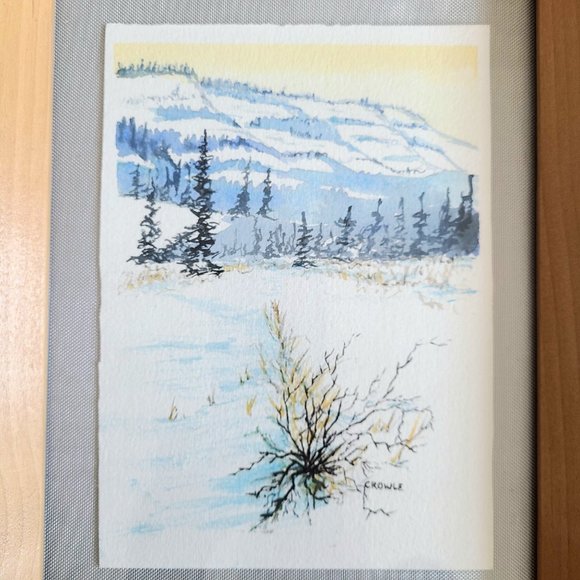 Original watercolor art signed by Crowle. Winter landscape. - Picture 2 of 7